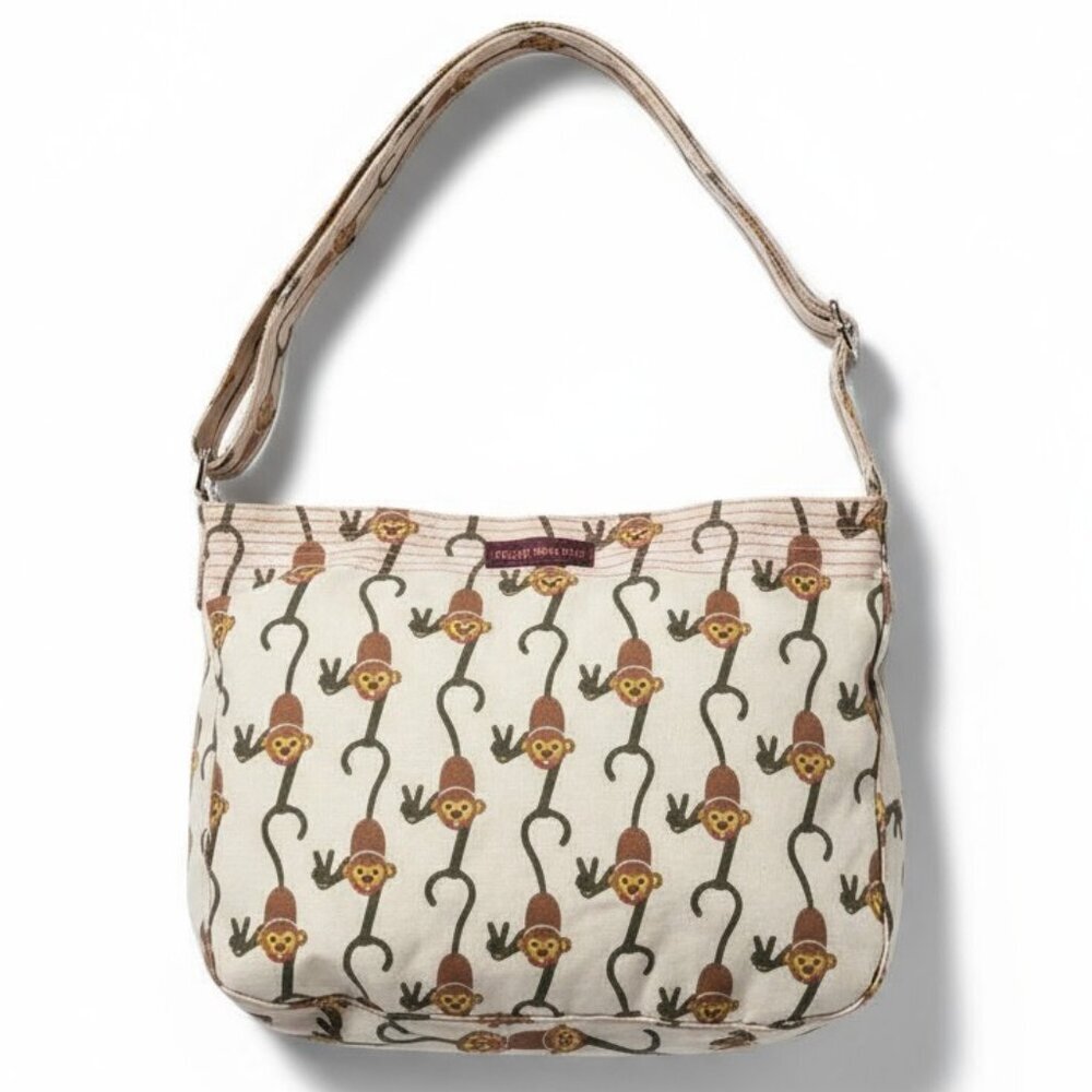 Bungalow 360 Pocketbook Bag Purse Monkeys design Cream Pink Polka Dot Interior